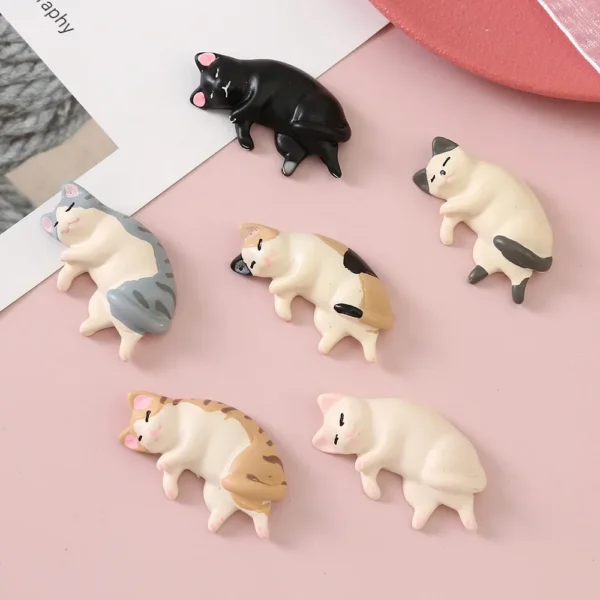 6pcs Kawaii Resin Mini Sleeping Cat Mini Figures Miniature Things Statues Dollhouse Room Home Decor Items Desk Accessories